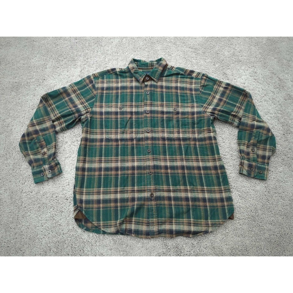 Rainforest‎ Flannel Shirt Mens 2XL Green Tan Plaid Button Front Long Sleeve Soft